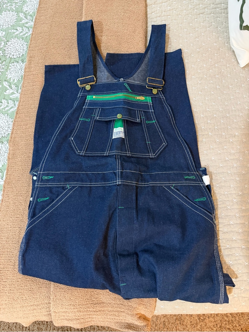 Liberty Mens Denim Bib Overalls Indigo Blue Green 36x30 Workwear 7419 New!